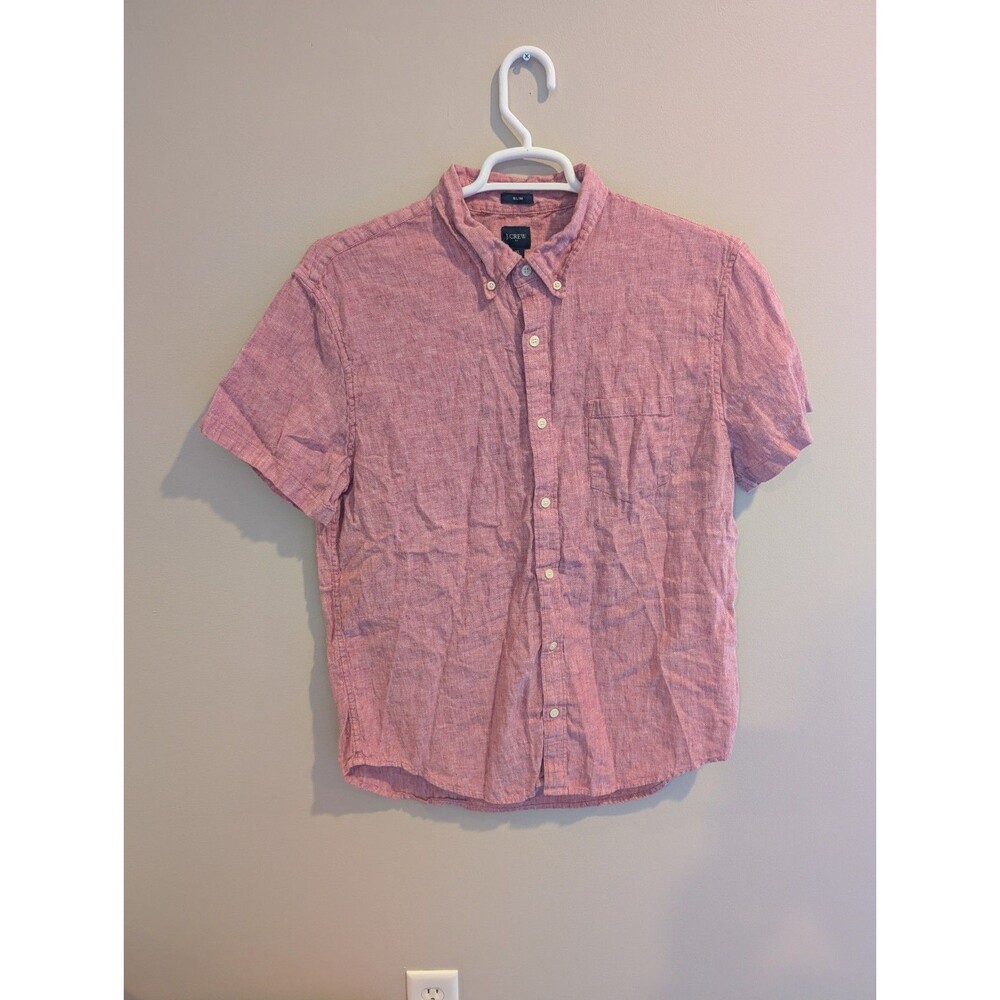 EUC J Crew Mens XL Red Heather Short Sleeve Linen Cotton Casual Business Office